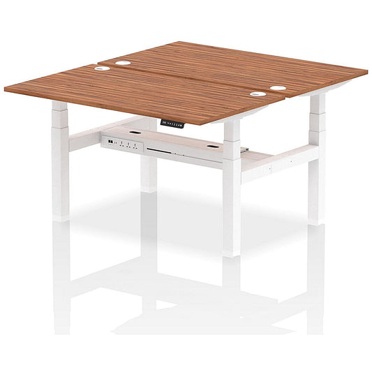 Air 2 Person Sit-Standing Bench Desk, Back to Back, 2 x 1400mm (800mm Deep), White Frame, Walnut Easy2Order : HA02014