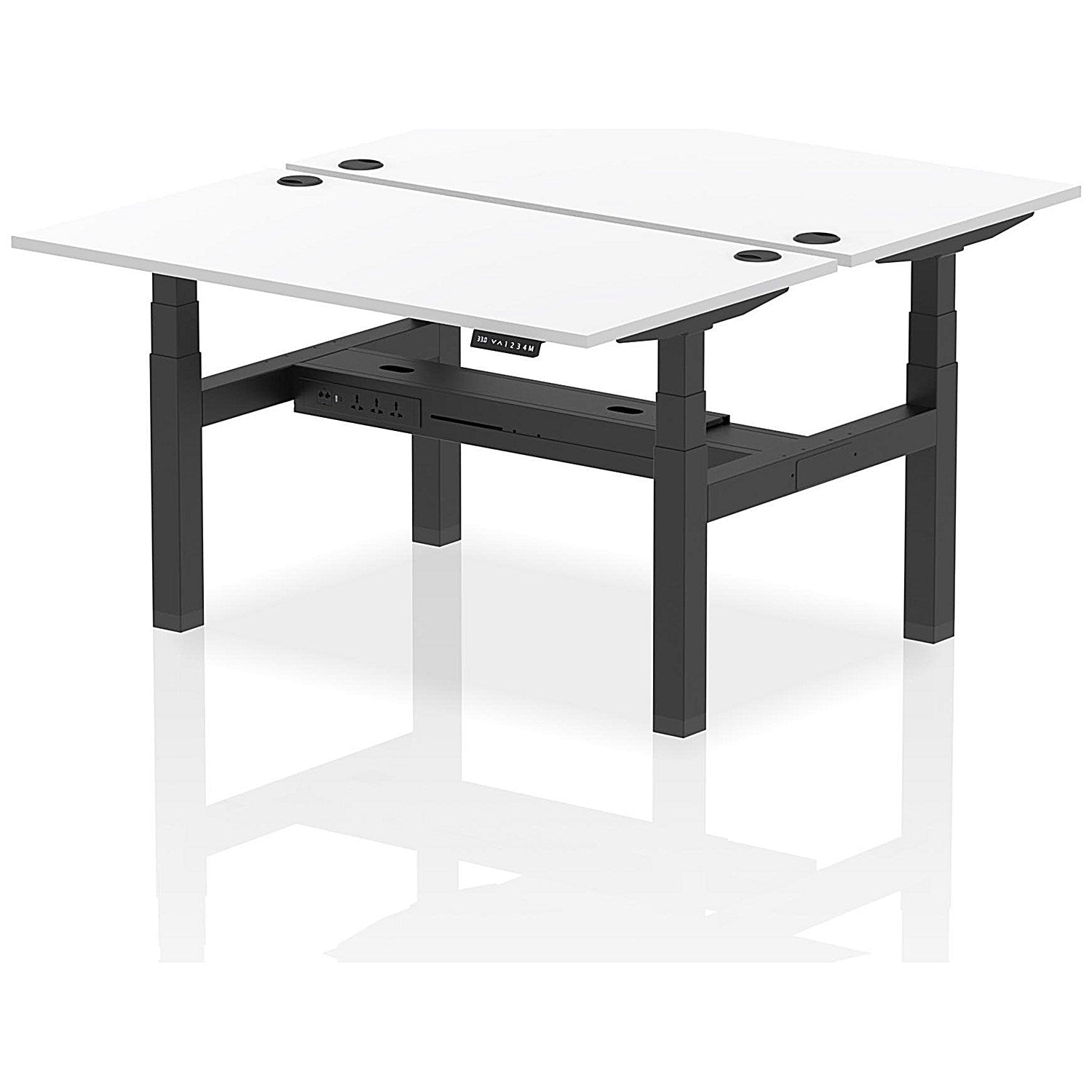 Air 2 Person Sit-Standing Bench Desk, Back to Back, 2 x 1400mm (800mm Deep), Black Frame, White Easy2Order : HA02022
