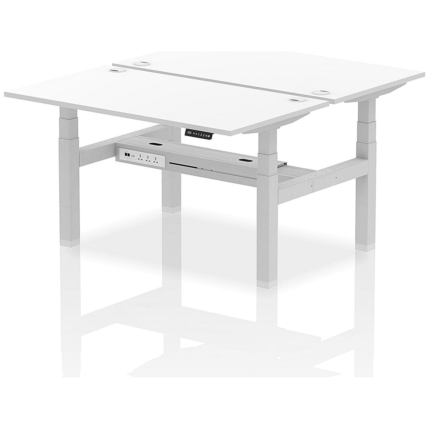 Air 2 Person Sit-Standing Bench Desk, Back to Back, 2 x 1400mm (800mm Deep), Silver Frame, White Easy2Order : HA02024