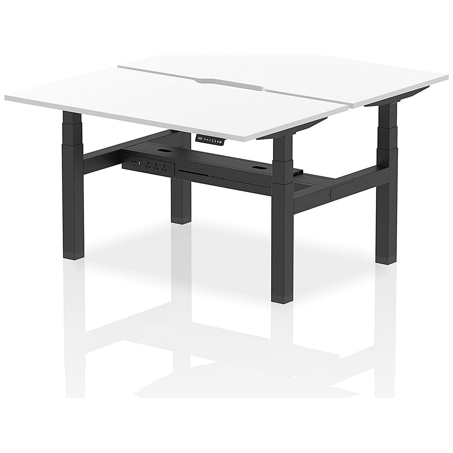 Air 2 Person Sit-Standing Scalloped Bench Desk, Back to Back, 2 x 1400mm (800mm Deep), Black Frame, White Easy2Order : HA02028
