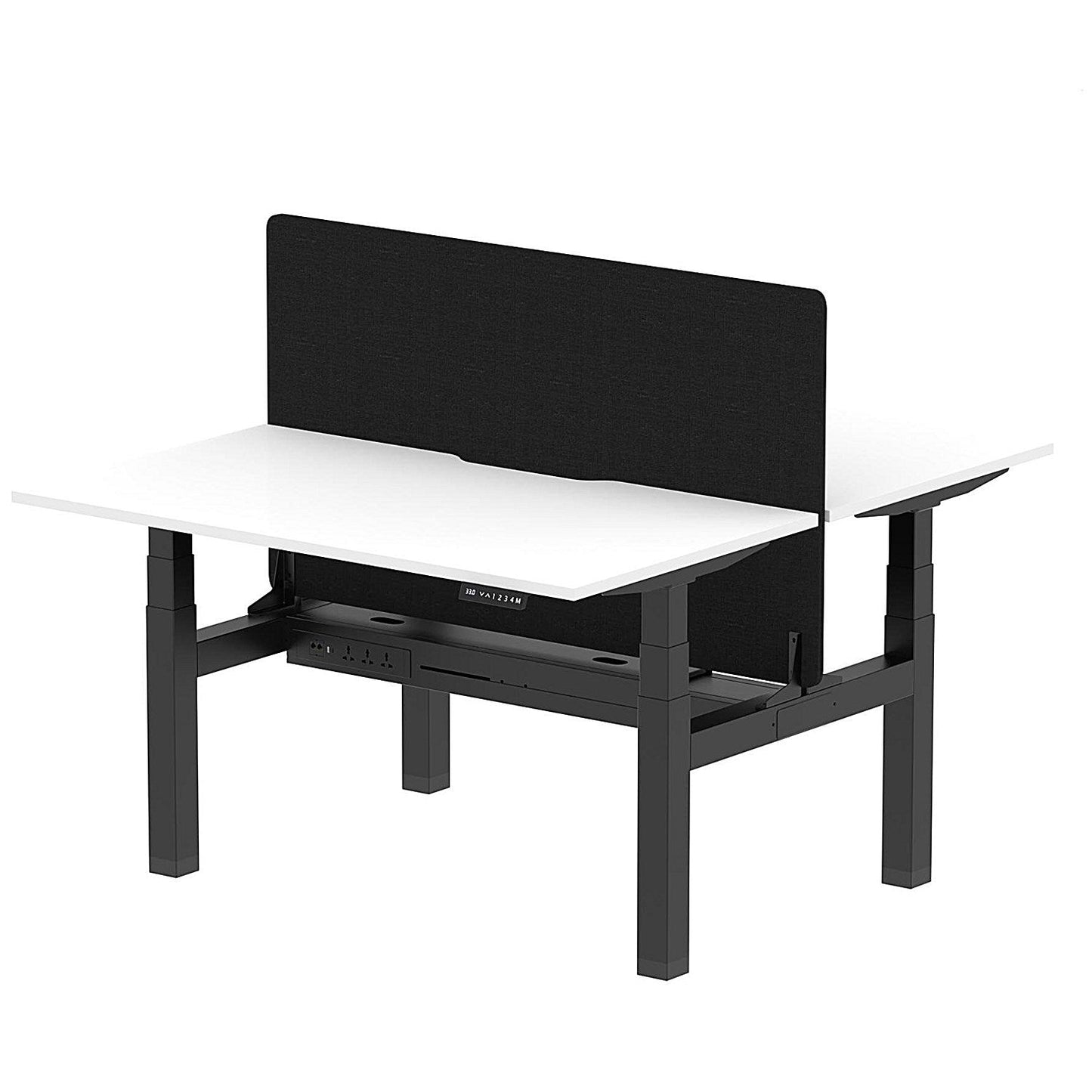 Air 2 Person Sit-Standing Scalloped Bench Desk with Black Straight Screen, Back to Back, 2 x 1400mm (800mm Deep), Black Frame, White Easy2Order : HA02029