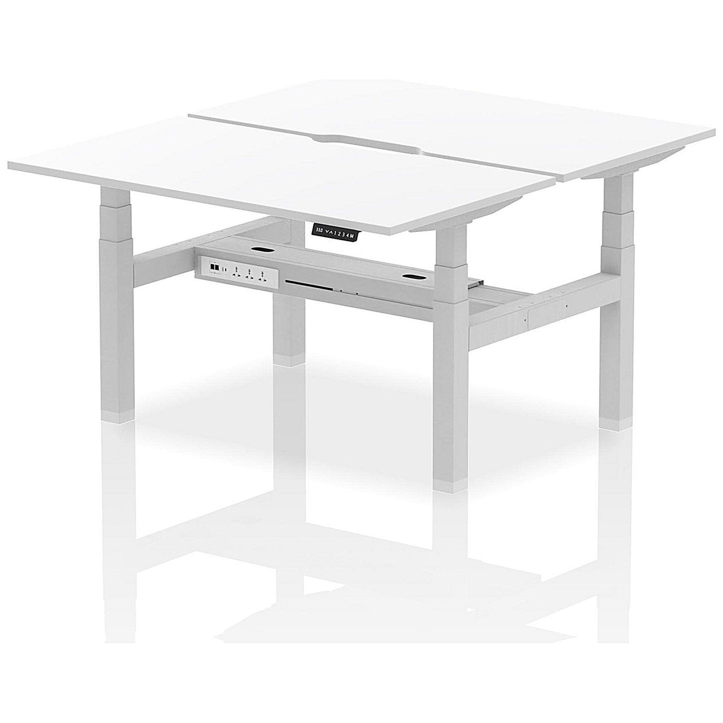 Air 2 Person Sit-Standing Scalloped Bench Desk, Back to Back, 2 x 1400mm (800mm Deep), Silver Frame, White Easy2Order : HA02030