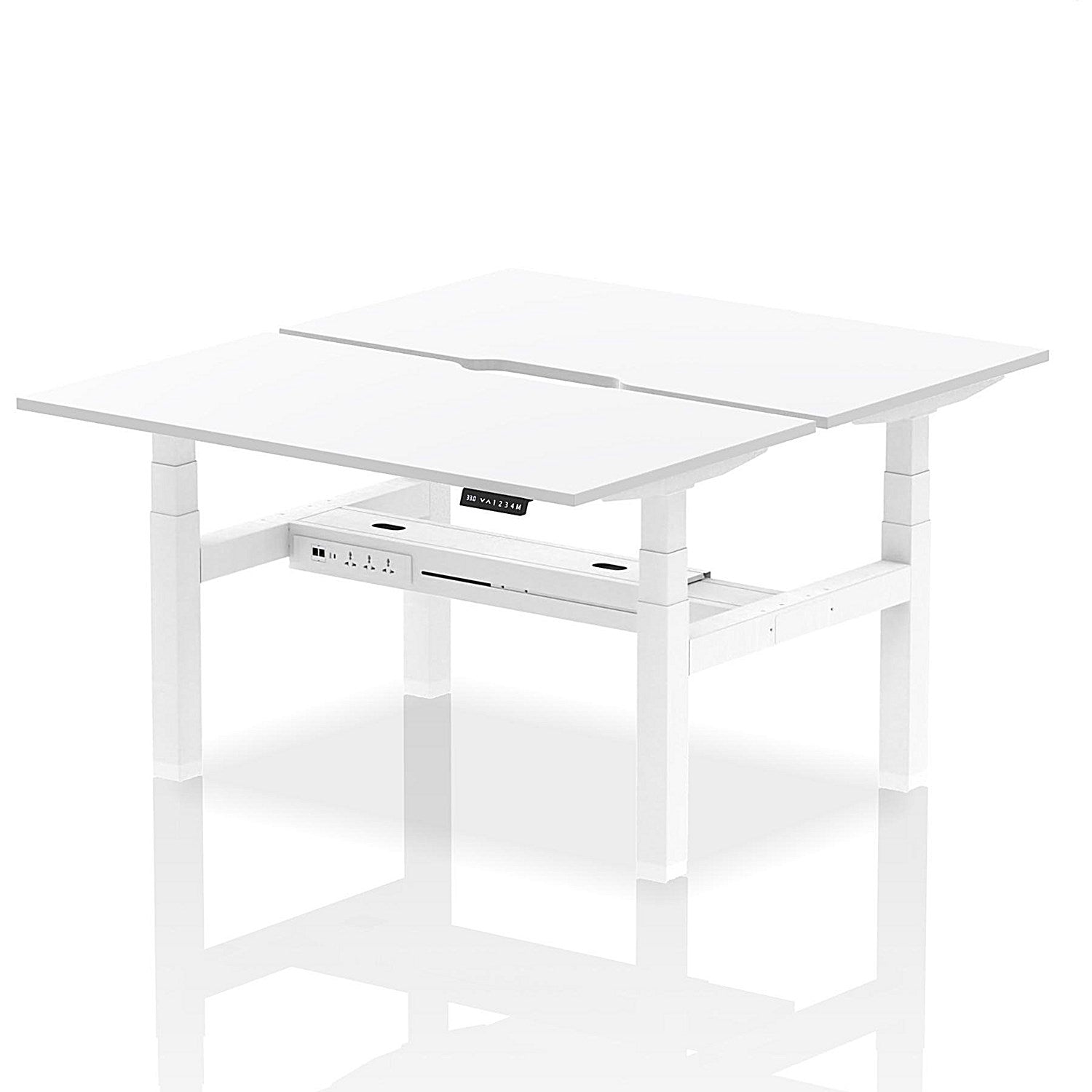 Air 2 Person Sit-Standing Scalloped Bench Desk, Back to Back, 2 x 1400mm (800mm Deep), White Frame, White Easy2Order : HA02032