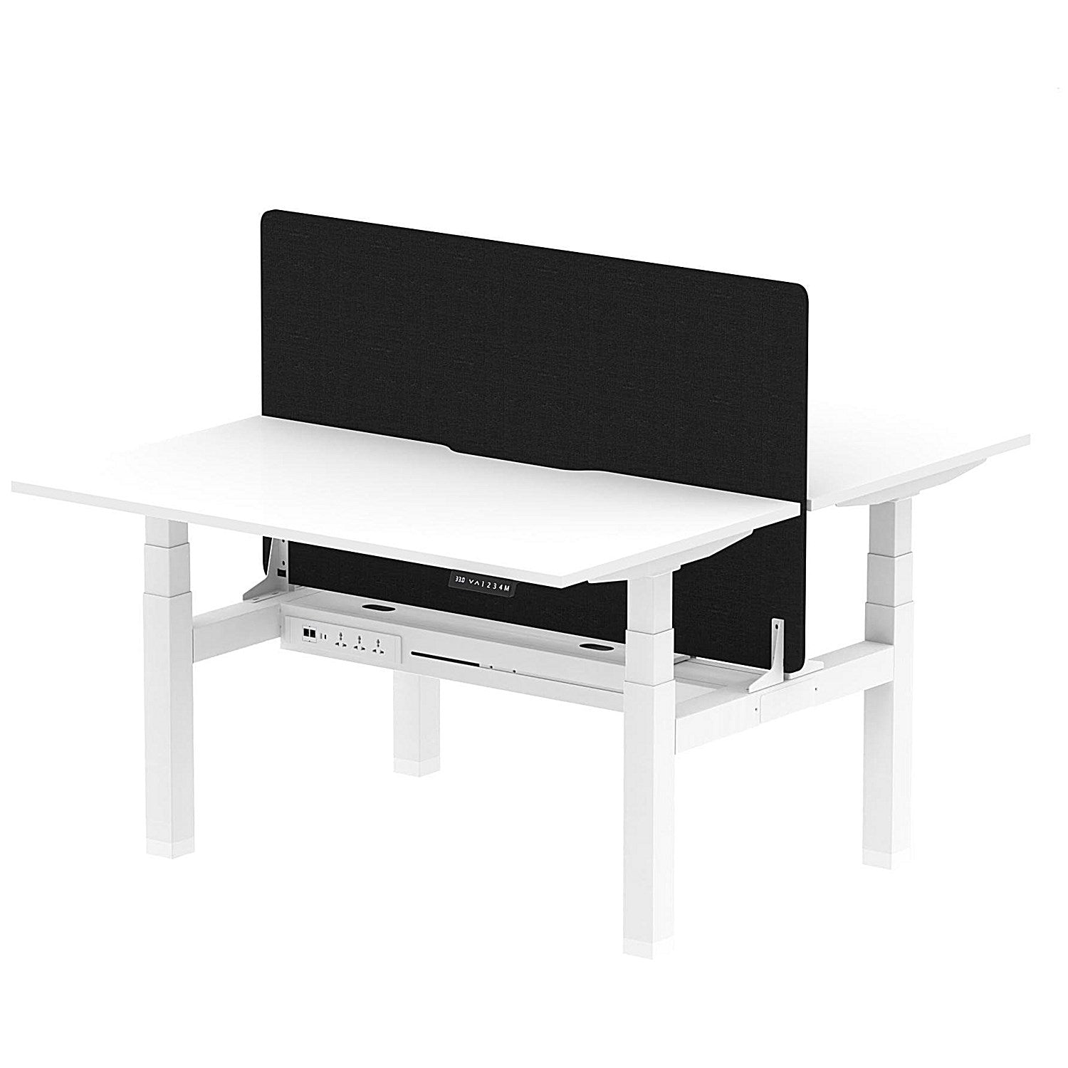 Air 2 Person Sit-Standing Scalloped Bench Desk with Black Straight Screen, Back to Back, 2 x 1400mm (800mm Deep), White Frame, White Easy2Order : HA02033