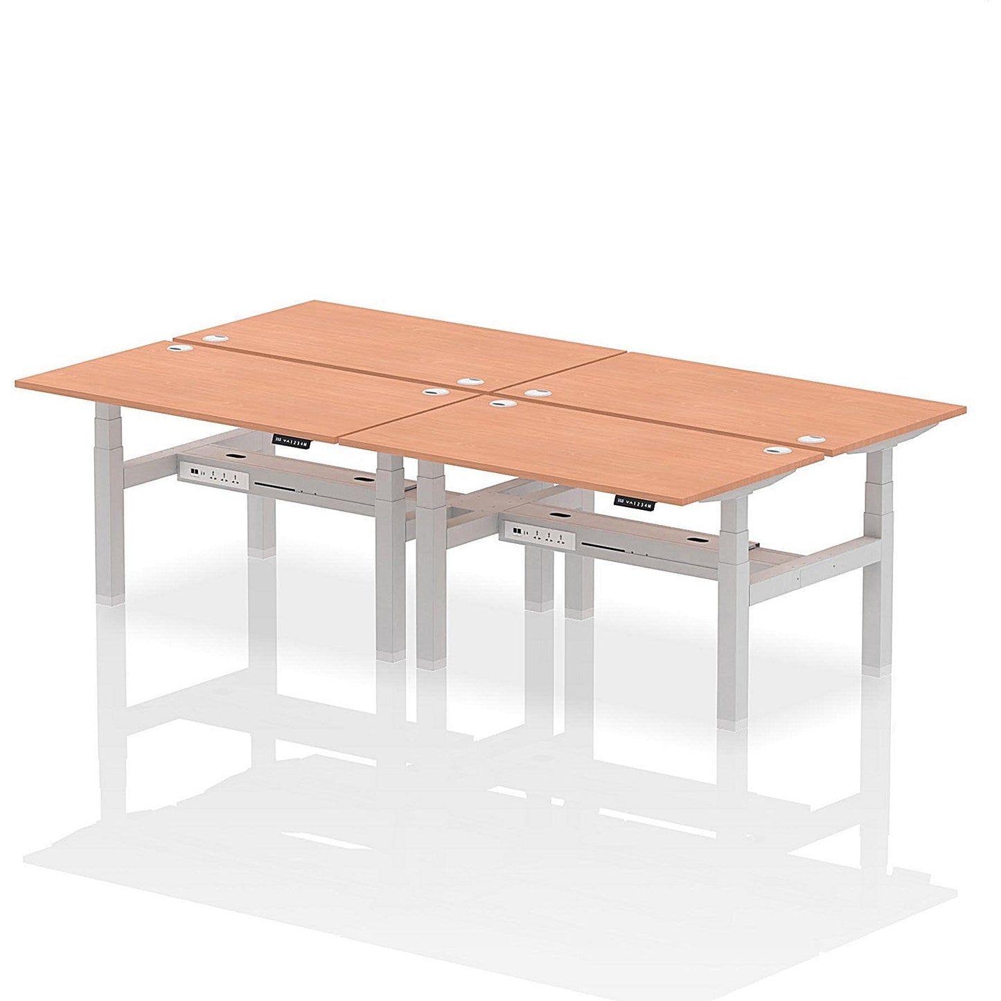 Air 4 Person Sit-Standing Bench Desk, Back to Back, 4 x 1400mm (800mm Deep), Silver Frame, Beech Easy2Order : HA02036