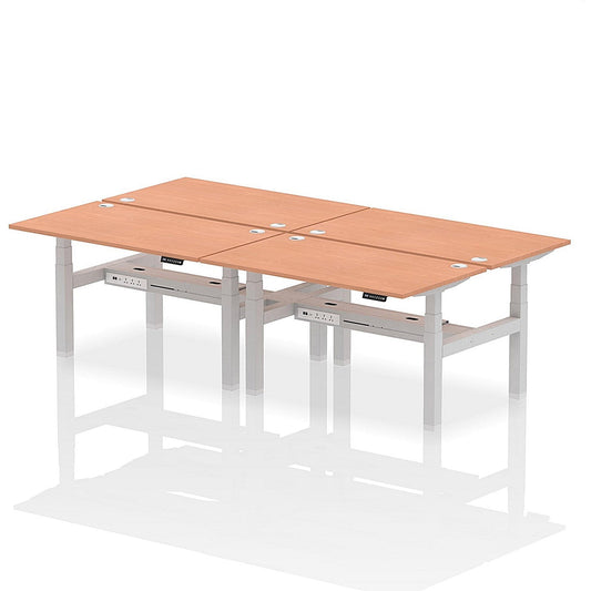 Air 4 Person Sit-Standing Bench Desk, Back to Back, 4 x 1400mm (800mm Deep), Silver Frame, Beech Easy2Order : HA02036