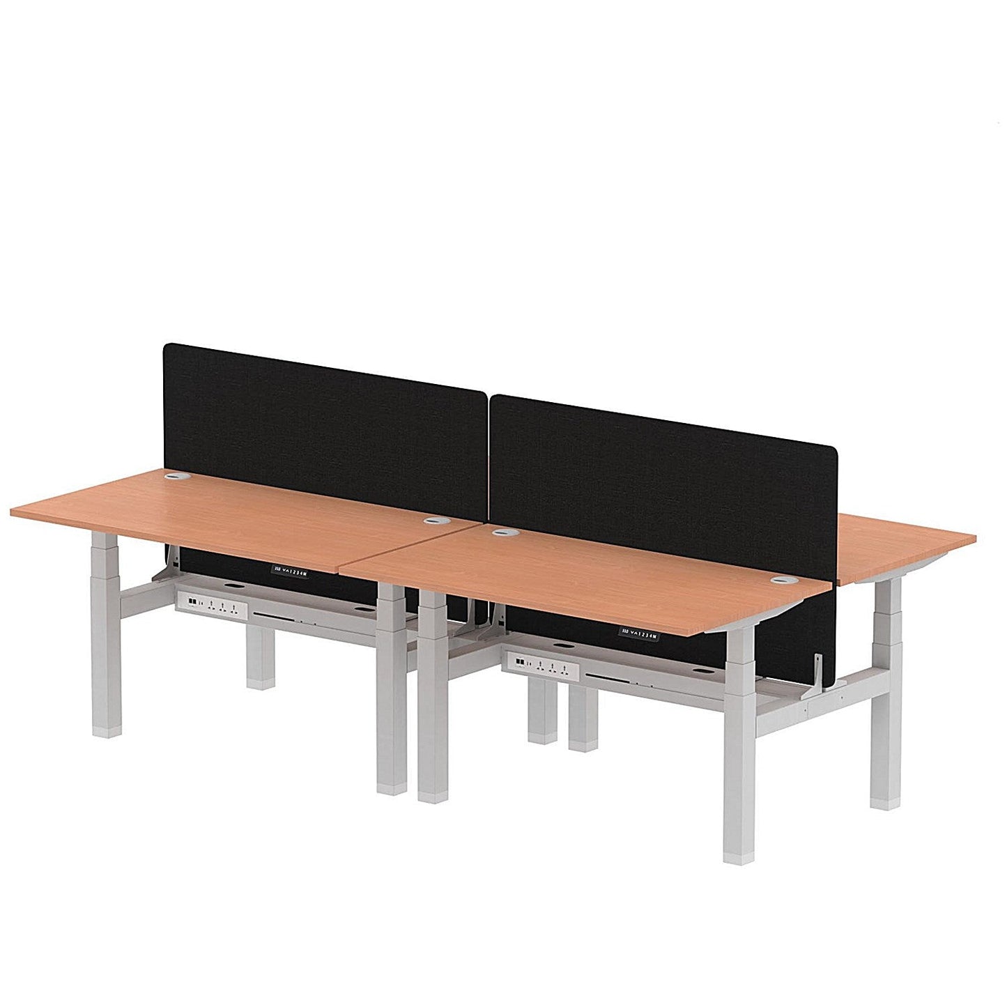 Air 4 Person Sit-Standing Bench Desk with Black Straight Screen, Back to Back, 4 x 1400mm (800mm Deep), Silver Frame, Beech Easy2Order : HA02037