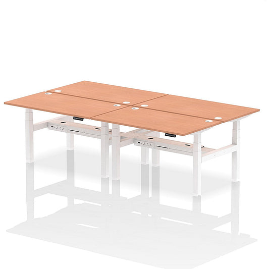 Air 4 Person Sit-Standing Bench Desk, Back to Back, 4 x 1400mm (800mm Deep), White Frame, Beech Easy2Order : HA02038