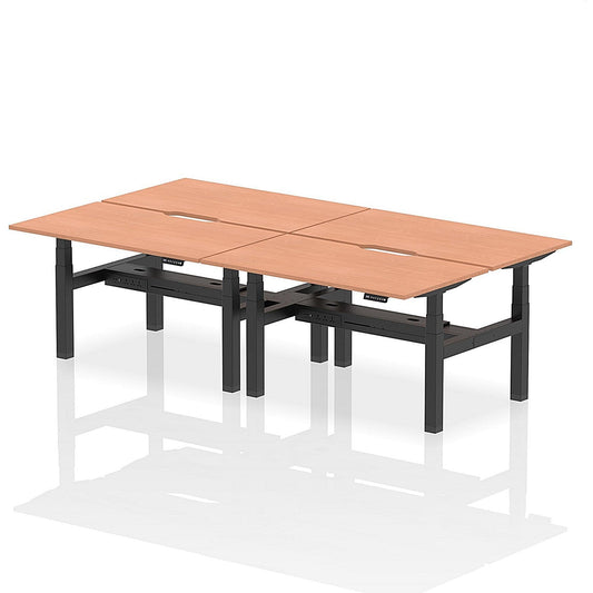 Air 4 Person Sit-Standing Scalloped Bench Desk, Back to Back, 4 x 1400mm (800mm Deep), Black Frame, Beech Easy2Order : HA02040