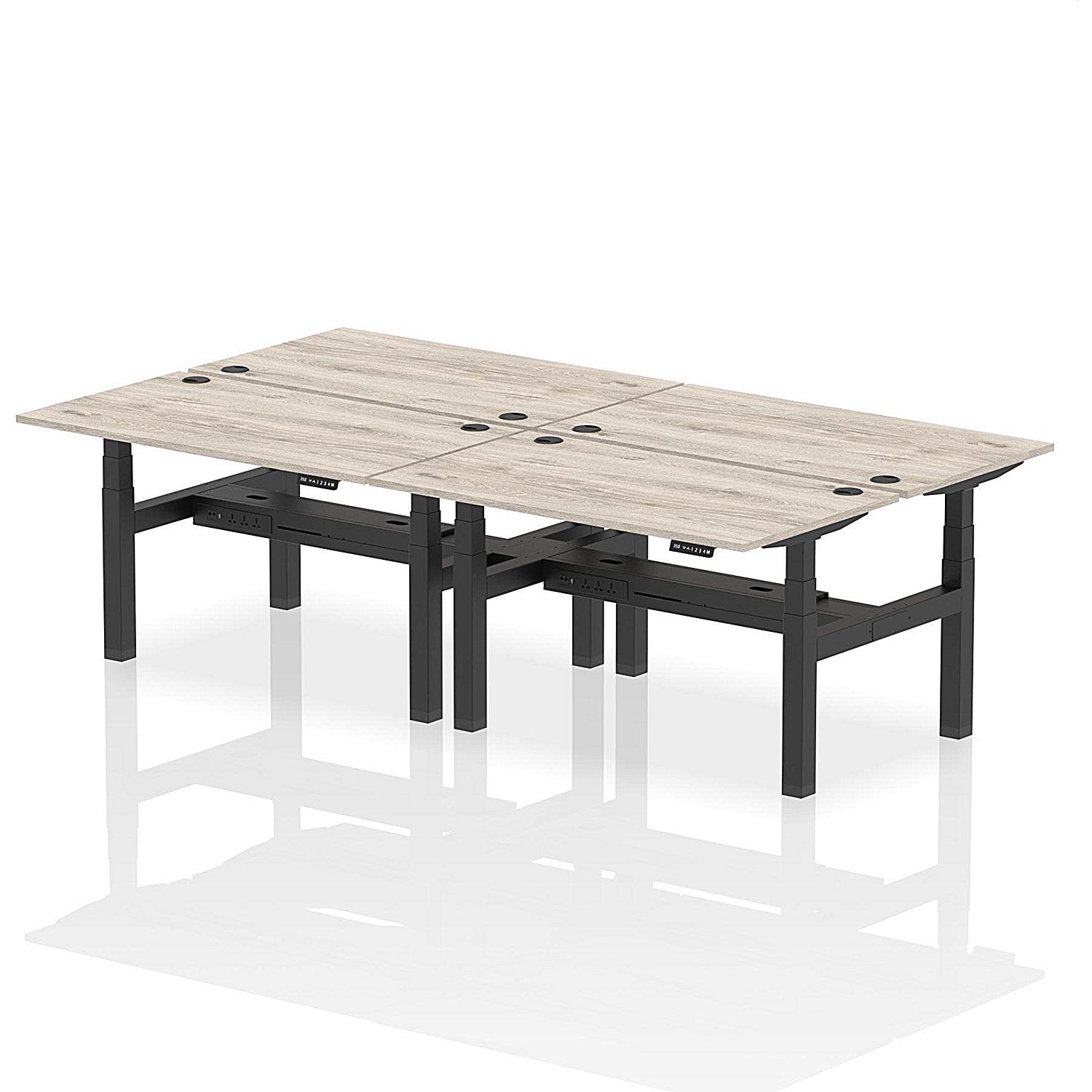 Air 4 Person Sit-Standing Bench Desk, Back to Back, 4 x 1400mm (800mm Deep), Black Frame, Grey Oak Easy2Order : HA02046