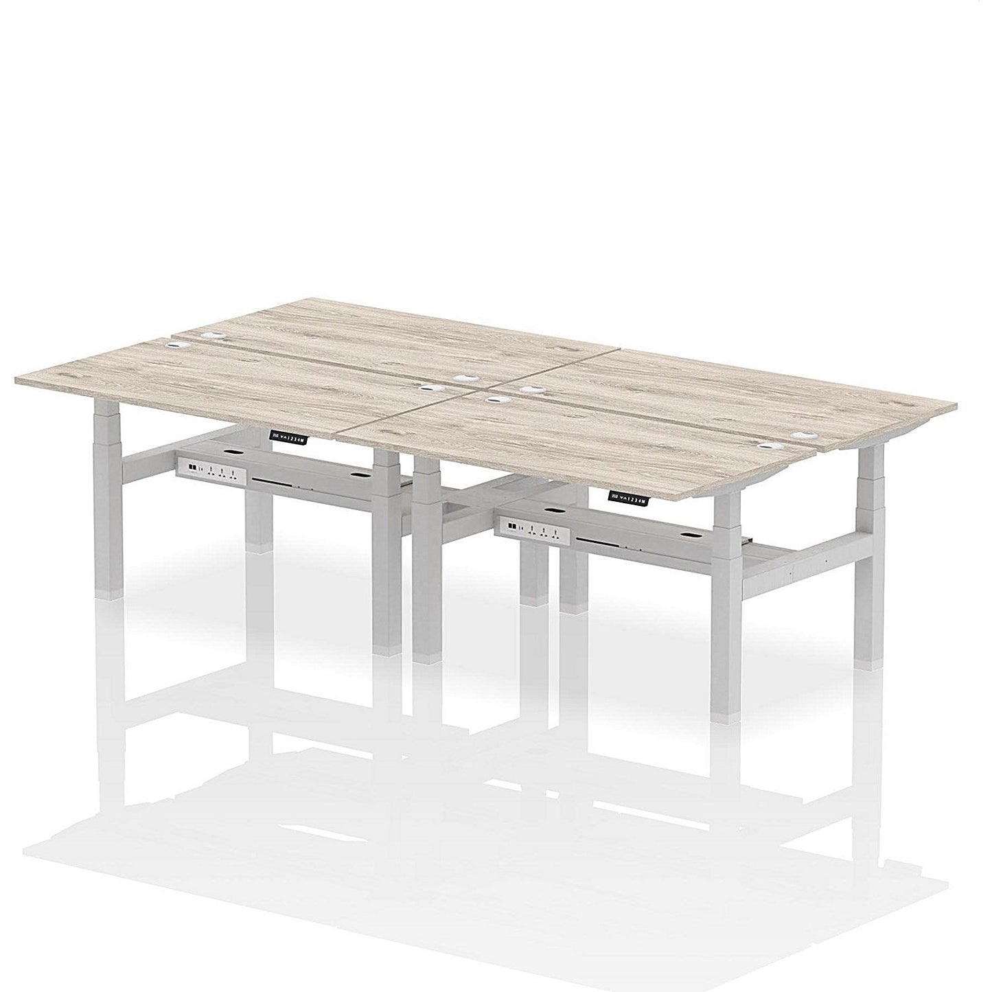 Air 4 Person Sit-Standing Bench Desk, Back to Back, 4 x 1400mm (800mm Deep), Silver Frame, Grey Oak Easy2Order : HA02048
