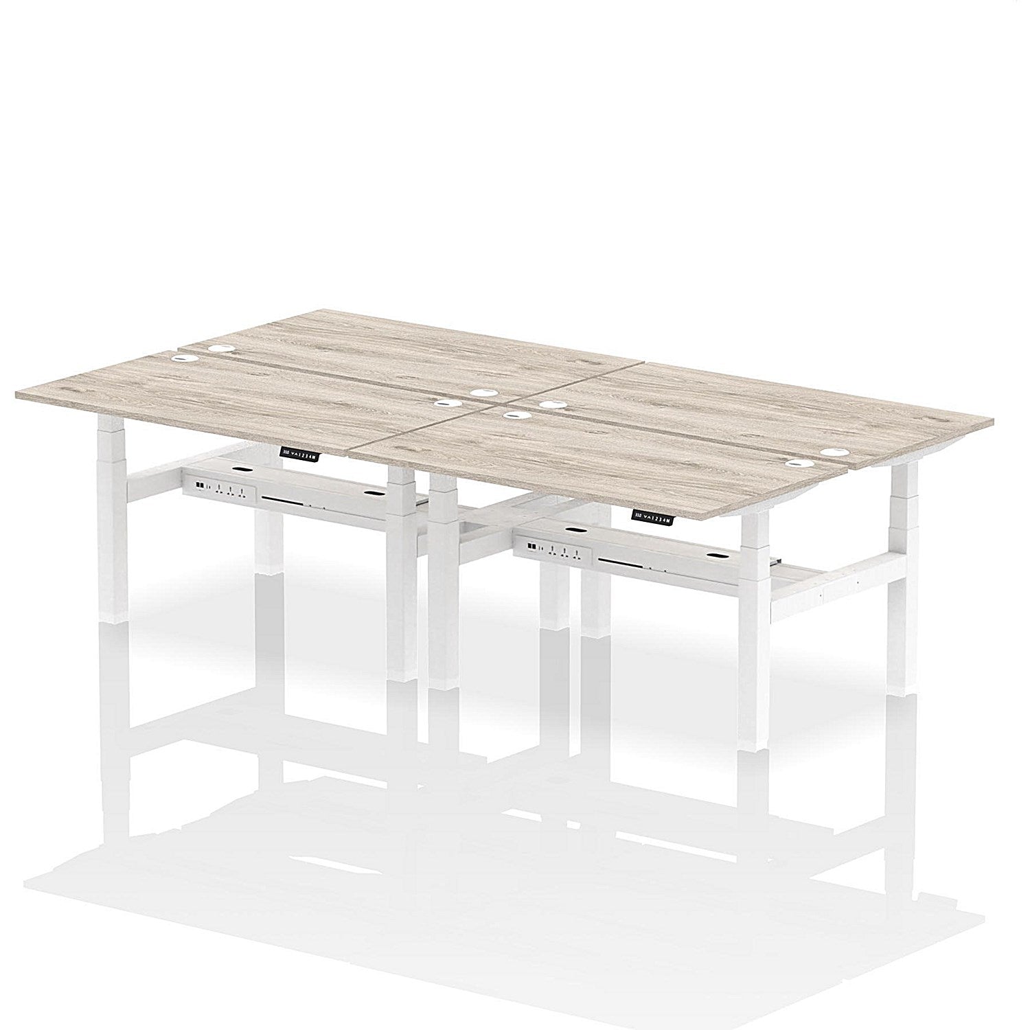 Air 4 Person Sit-Standing Bench Desk, Back to Back, 4 x 1400mm (800mm Deep), White Frame, Grey Oak Easy2Order : HA02050