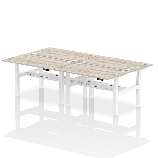 Air 4 Person Sit-Standing Bench Desk, Back to Back, 4 x 1400mm (800mm Deep), White Frame, Grey Oak Easy2Order : HA02050