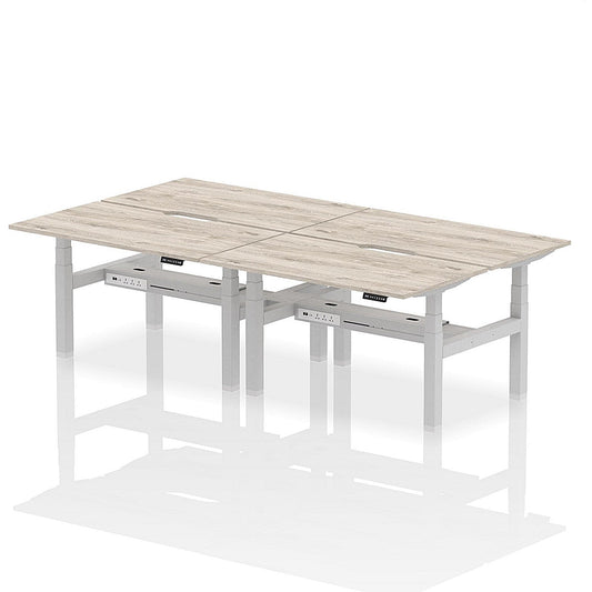 Air 4 Person Sit-Standing Scalloped Bench Desk, Back to Back, 4 x 1400mm (800mm Deep), Silver Frame, Grey Oak Easy2Order : HA02054