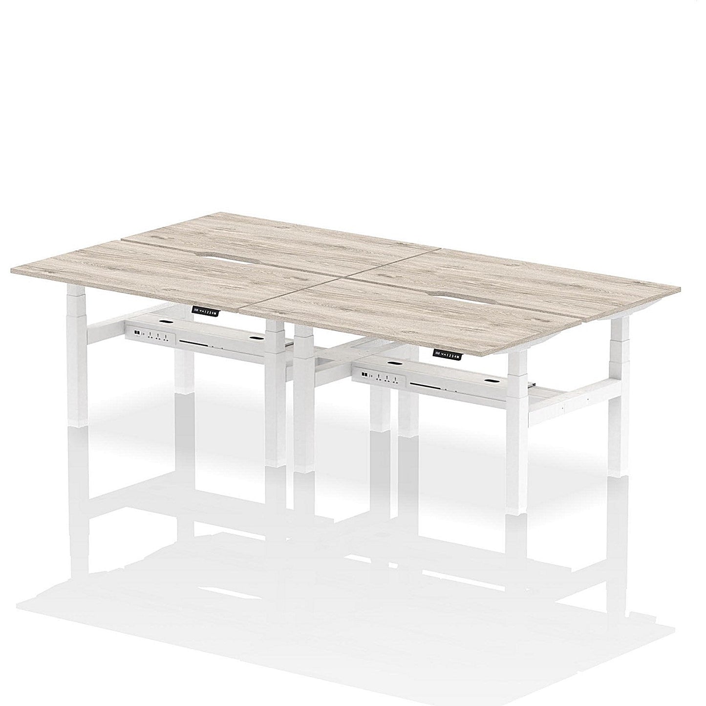 Air 4 Person Sit-Standing Scalloped Bench Desk, Back to Back, 4 x 1400mm (800mm Deep), White Frame, Grey Oak Easy2Order : HA02056