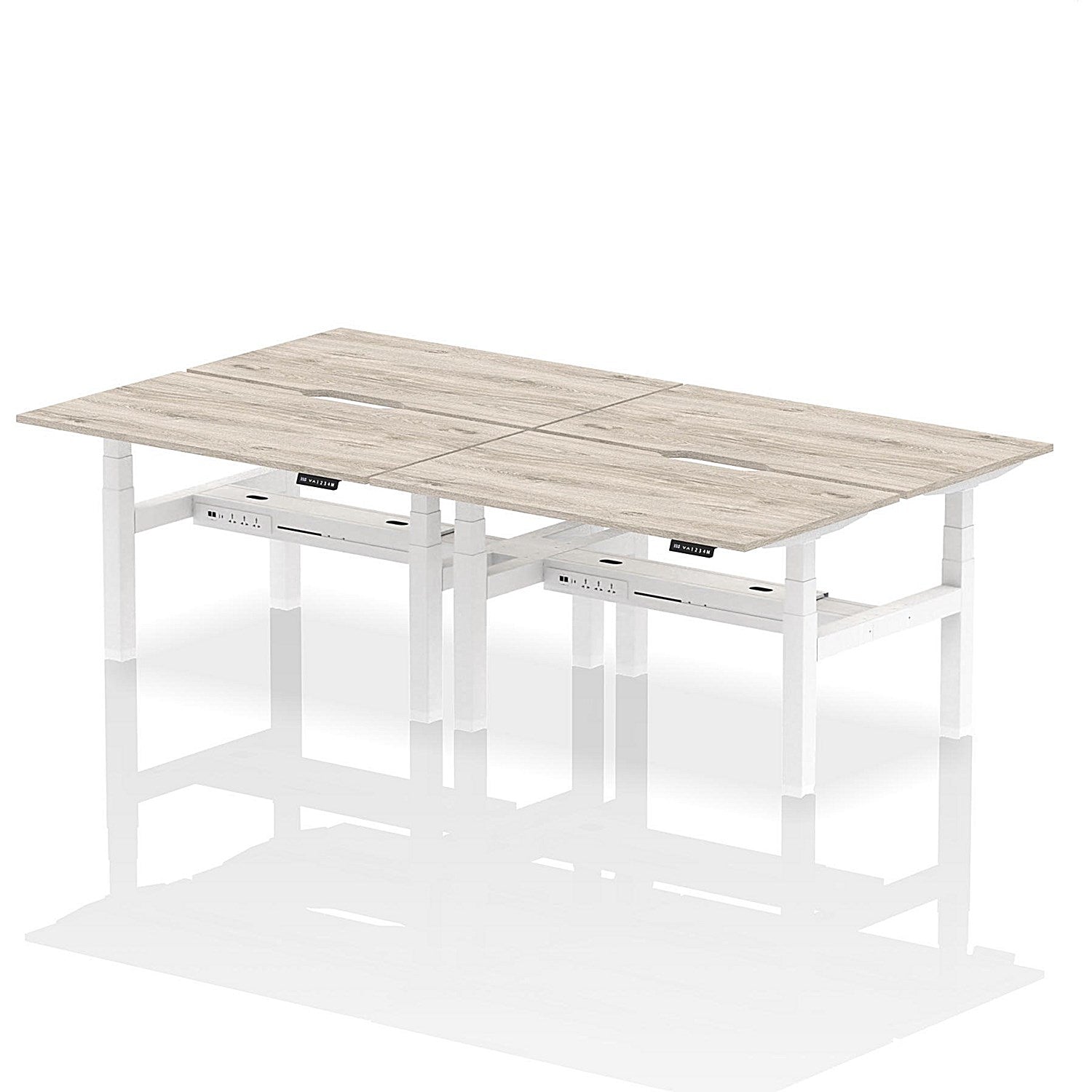 Air 4 Person Sit-Standing Scalloped Bench Desk, Back to Back, 4 x 1400mm (800mm Deep), White Frame, Grey Oak Easy2Order : HA02056