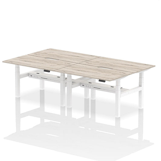 Air 4 Person Sit-Standing Scalloped Bench Desk, Back to Back, 4 x 1400mm (800mm Deep), White Frame, Grey Oak Easy2Order : HA02056