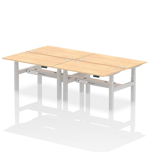 Air 4 Person Sit-Standing Bench Desk, Back to Back, 4 x 1400mm (800mm Deep), Silver Frame, Maple Easy2Order : HA02060