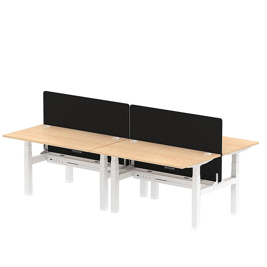 Air 4 Person Sit-Standing Bench Desk with Black Straight Screen, Back to Back, 4 x 1400mm (800mm Deep), White Frame, Maple Easy2Order : HA02063