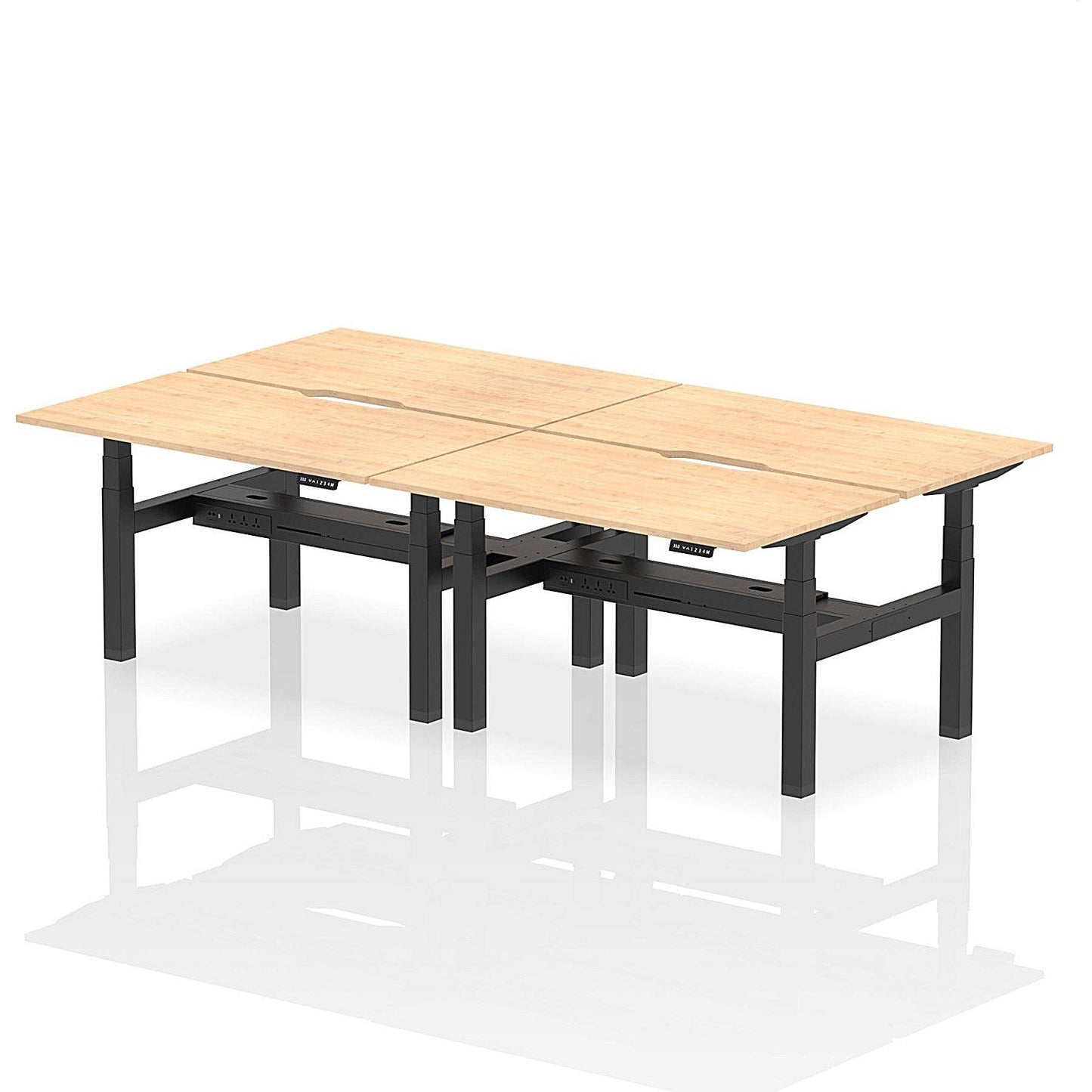 Air 4 Person Sit-Standing Scalloped Bench Desk, Back to Back, 4 x 1400mm (800mm Deep), Black Frame, Maple Easy2Order : HA02064