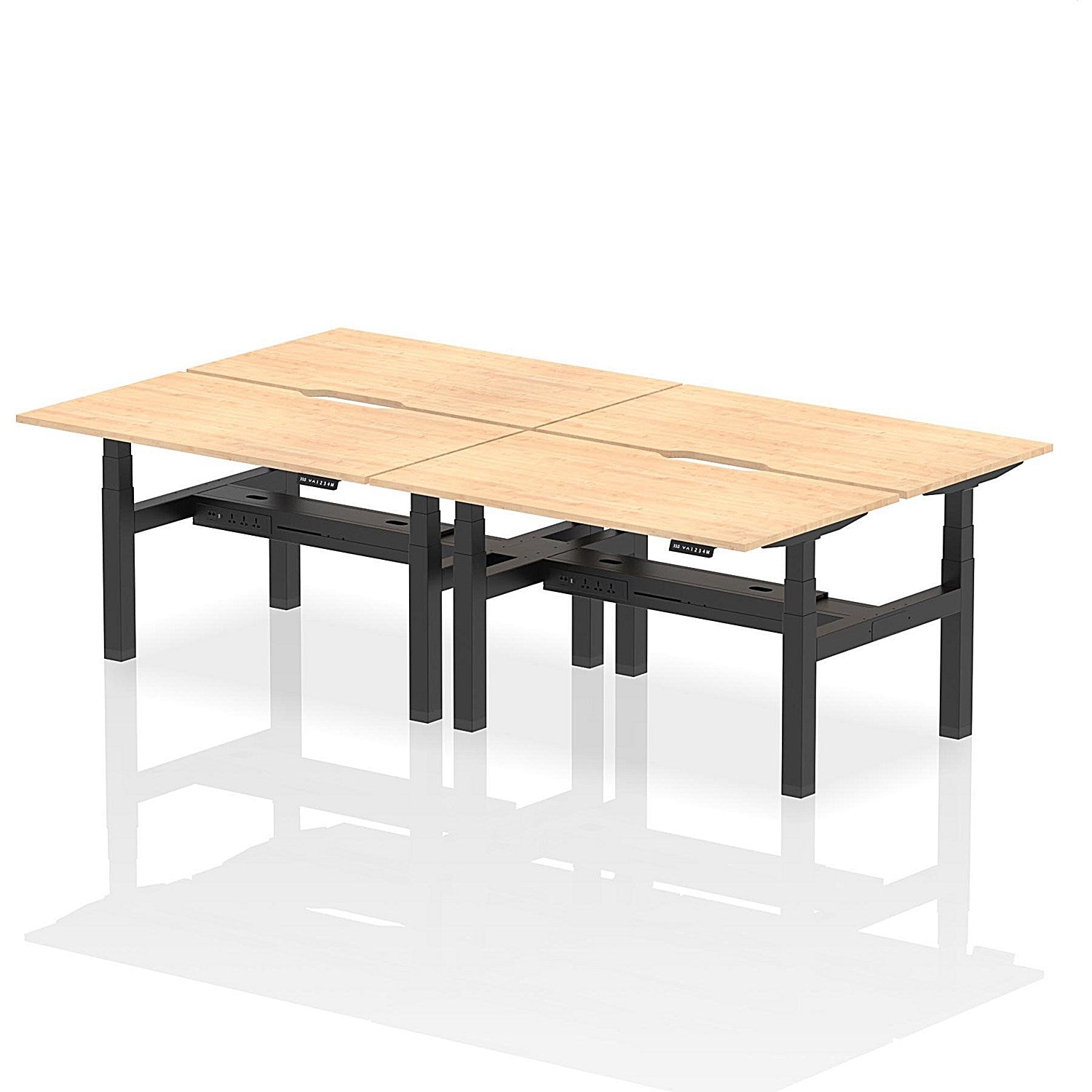 Air 4 Person Sit-Standing Scalloped Bench Desk, Back to Back, 4 x 1400mm (800mm Deep), Black Frame, Maple Easy2Order : HA02064