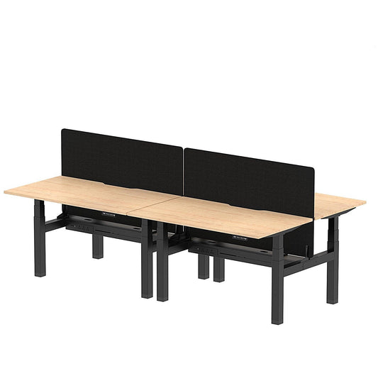 Air 4 Person Sit-Standing Scalloped Bench Desk with Black Straight Screen, Back to Back, 4 x 1400mm (800mm Deep), Black Frame, Maple Easy2Order : HA02065