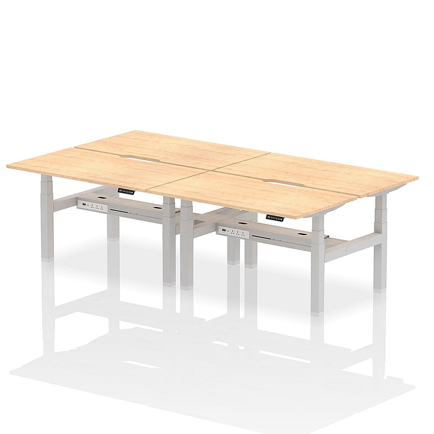 Air 4 Person Sit-Standing Scalloped Bench Desk, Back to Back, 4 x 1400mm (800mm Deep), Silver Frame, Maple Easy2Order : HA02066
