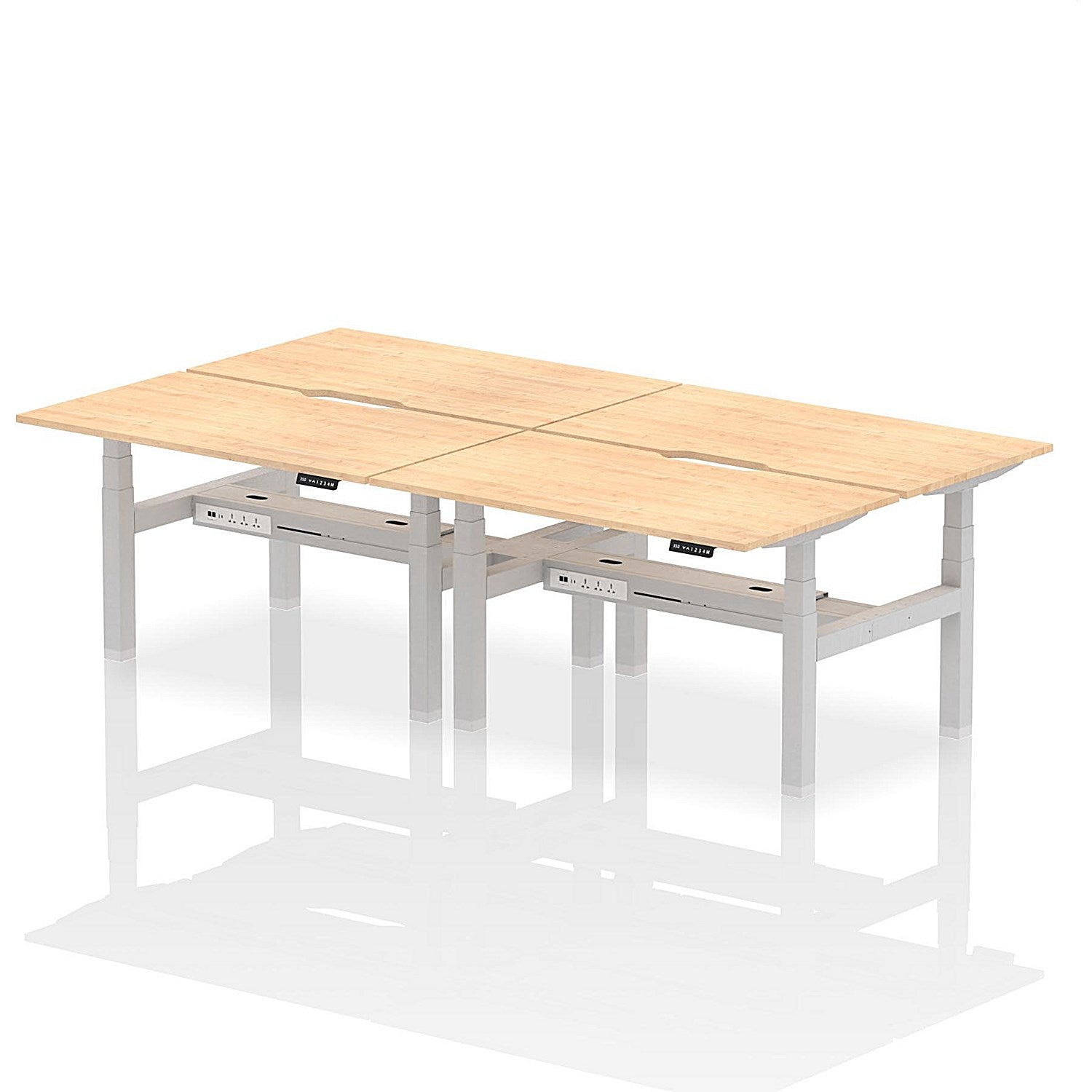 Air 4 Person Sit-Standing Scalloped Bench Desk, Back to Back, 4 x 1400mm (800mm Deep), Silver Frame, Maple Easy2Order : HA02066