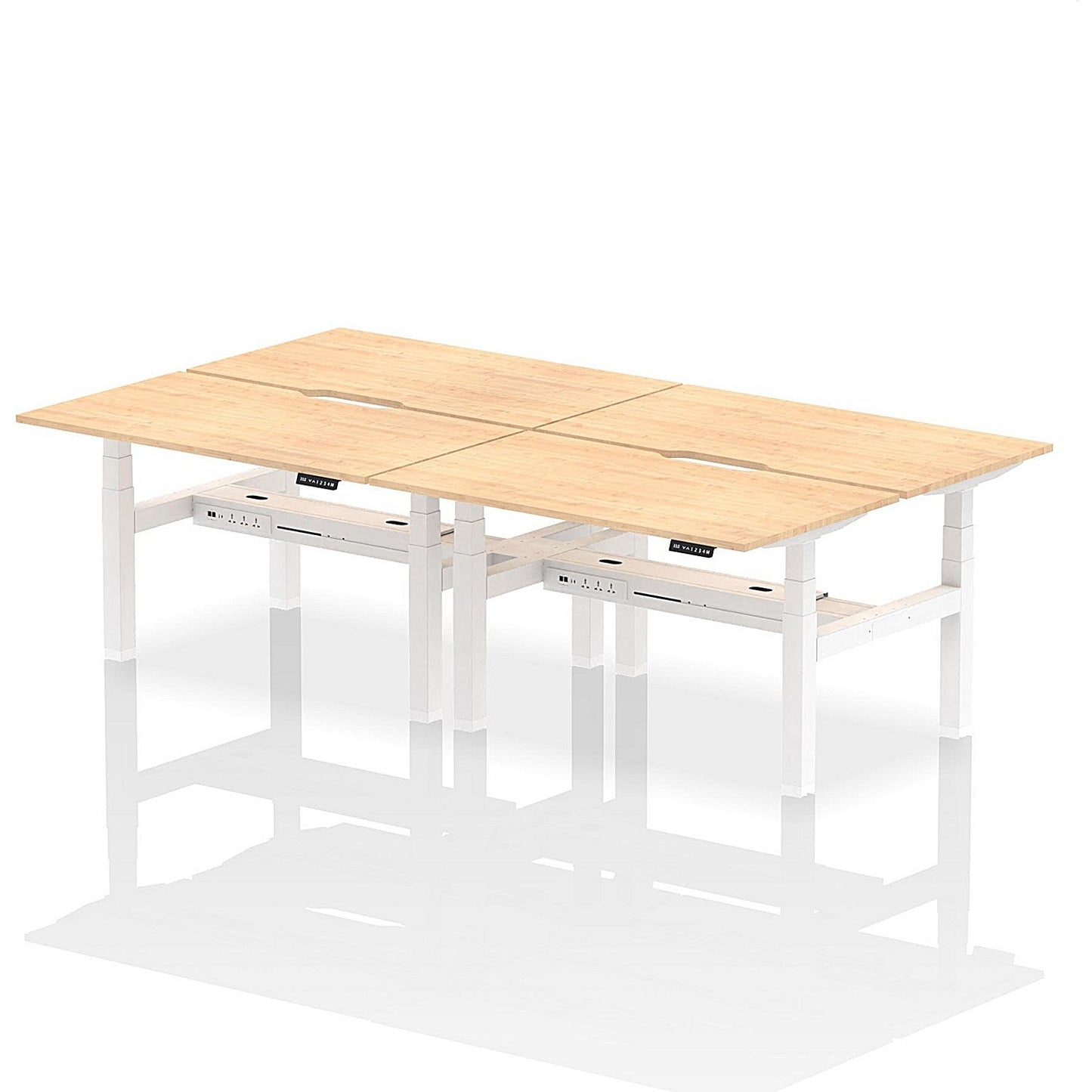 Air 4 Person Sit-Standing Scalloped Bench Desk, Back to Back, 4 x 1400mm (800mm Deep), White Frame, Maple Easy2Order : HA02068