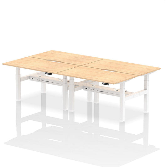 Air 4 Person Sit-Standing Scalloped Bench Desk, Back to Back, 4 x 1400mm (800mm Deep), White Frame, Maple Easy2Order : HA02068