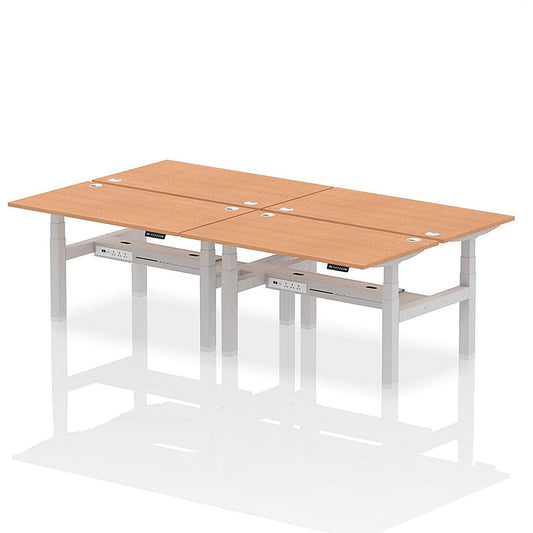 Air 4 Person Sit-Standing Bench Desk, Back to Back, 4 x 1400mm (800mm Deep), Silver Frame, Oak Easy2Order : HA02072