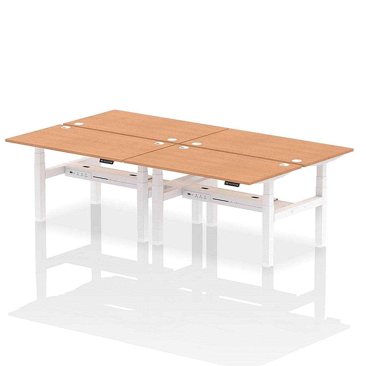 Air 4 Person Sit-Standing Bench Desk, Back to Back, 4 x 1400mm (800mm Deep), White Frame, Oak Easy2Order : HA02074