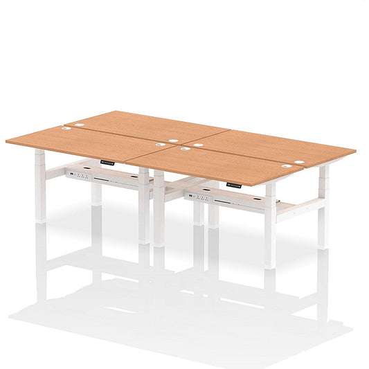 Air 4 Person Sit-Standing Bench Desk, Back to Back, 4 x 1400mm (800mm Deep), White Frame, Oak Easy2Order : HA02074