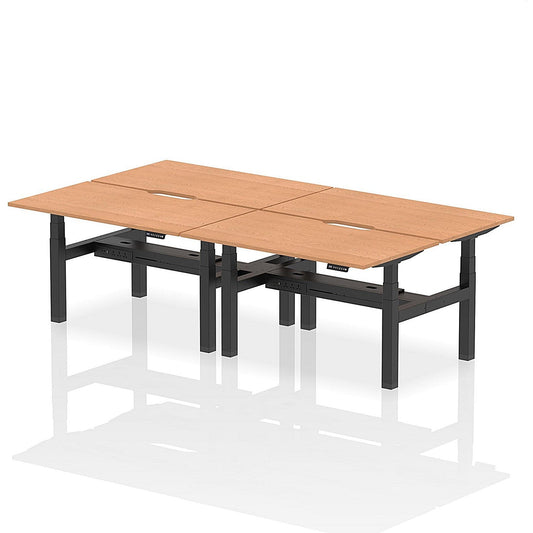 Air 4 Person Sit-Standing Scalloped Bench Desk, Back to Back, 4 x 1400mm (800mm Deep), Black Frame, Oak Easy2Order : HA02076