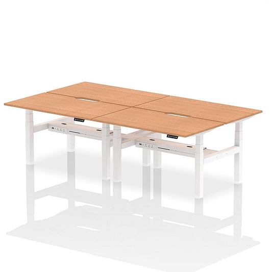 Air 4 Person Sit-Standing Scalloped Bench Desk, Back to Back, 4 x 1400mm (800mm Deep), White Frame, Oak Easy2Order : HA02080