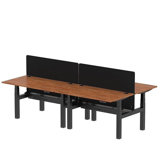 Air 4 Person Sit-Standing Bench Desk with Black Straight Screen, Back to Back, 4 x 1400mm (800mm Deep), Black Frame, Walnut Easy2Order : HA02083