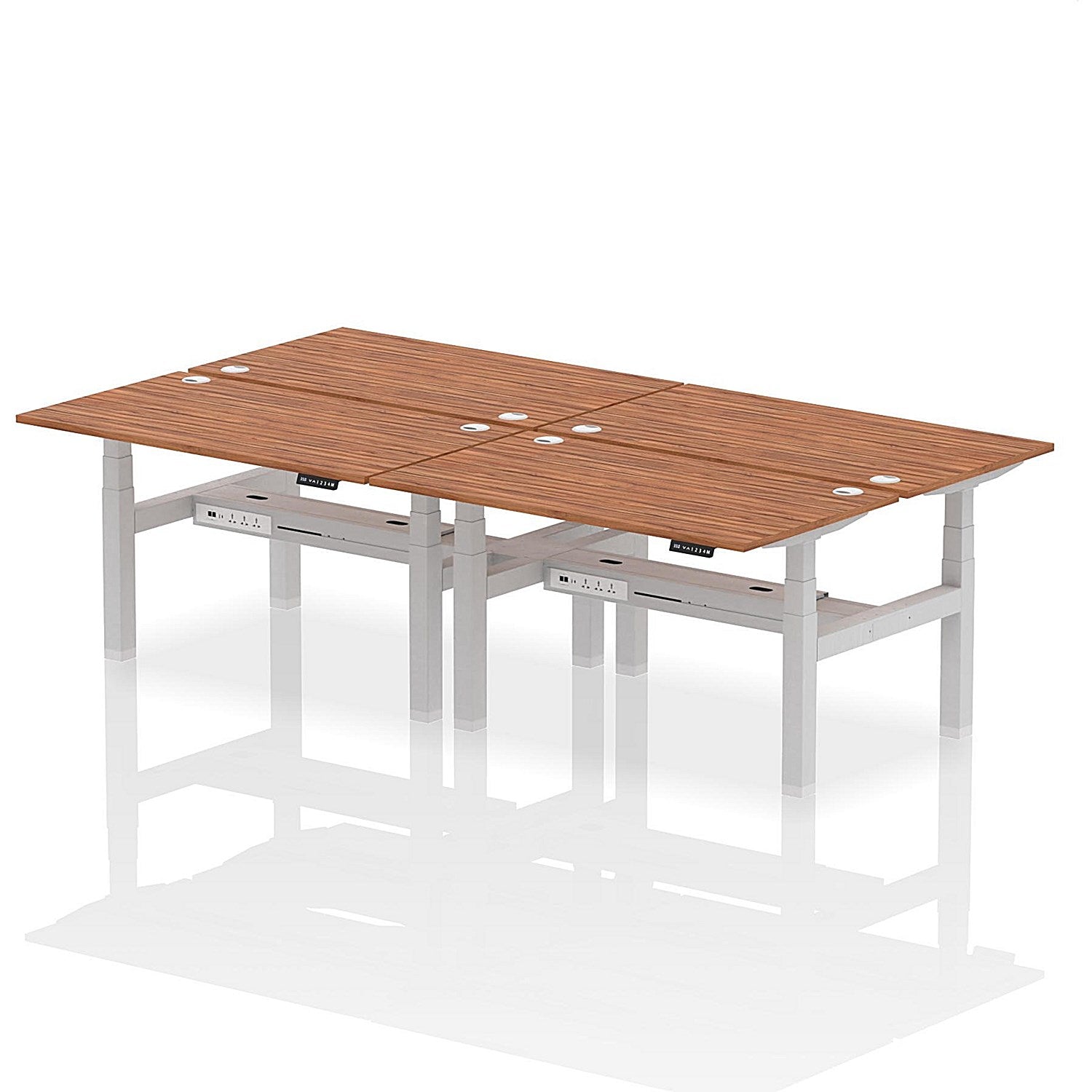 Air 4 Person Sit-Standing Bench Desk, Back to Back, 4 x 1400mm (800mm Deep), Silver Frame, Walnut Easy2Order : HA02084