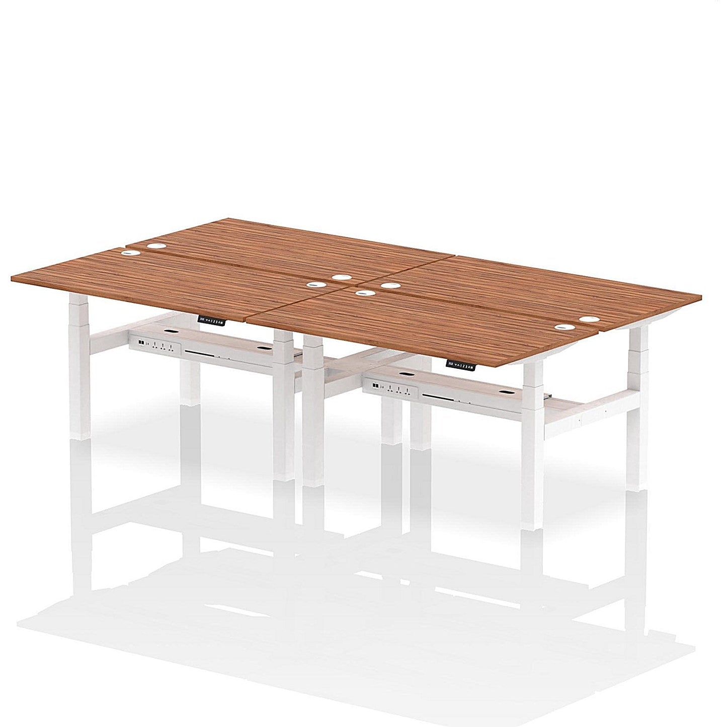 Air 4 Person Sit-Standing Bench Desk, Back to Back, 4 x 1400mm (800mm Deep), White Frame, Walnut Easy2Order : HA02086