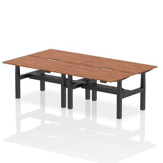 Air 4 Person Sit-Standing Scalloped Bench Desk, Back to Back, 4 x 1400mm (800mm Deep), Black Frame, Walnut Easy2Order : HA02088