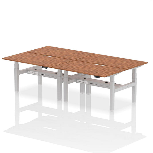 Air 4 Person Sit-Standing Scalloped Bench Desk, Back to Back, 4 x 1400mm (800mm Deep), Silver Frame, Walnut Easy2Order : HA02090