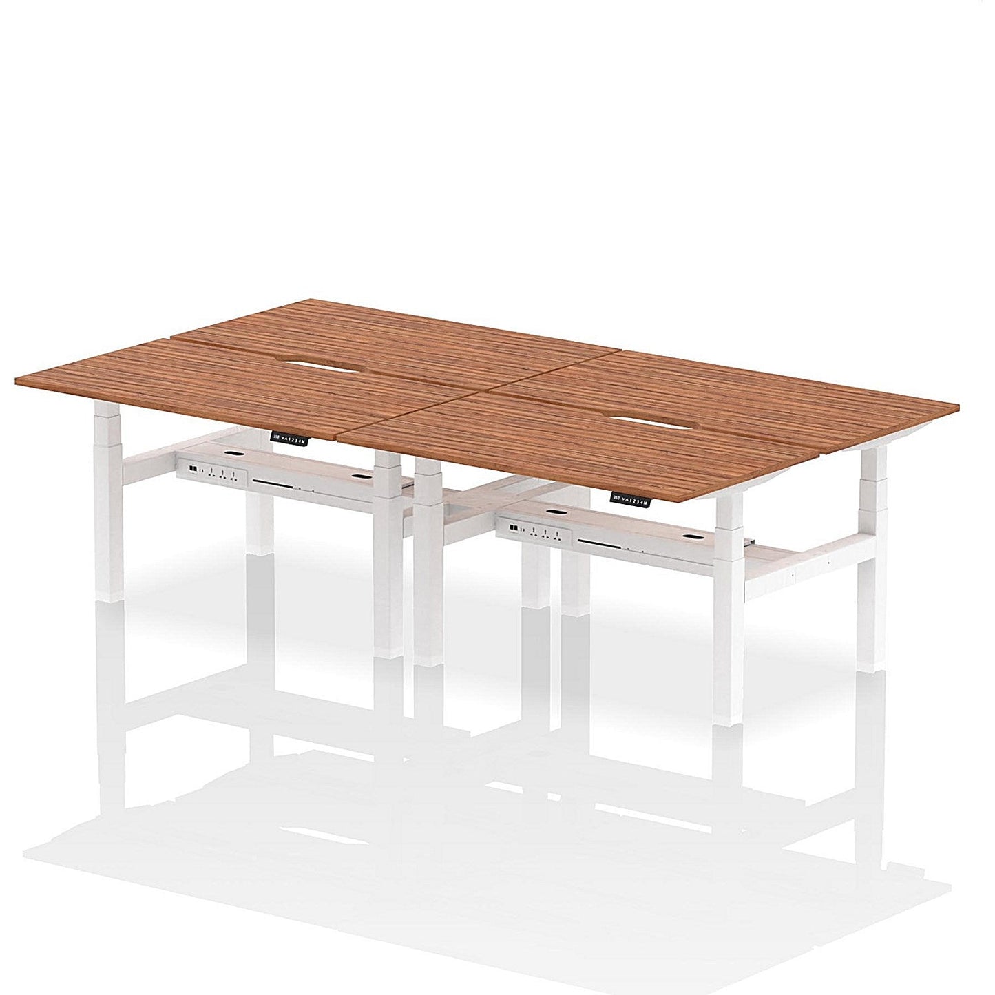 Air 4 Person Sit-Standing Scalloped Bench Desk, Back to Back, 4 x 1400mm (800mm Deep), White Frame, Walnut Easy2Order : HA02092