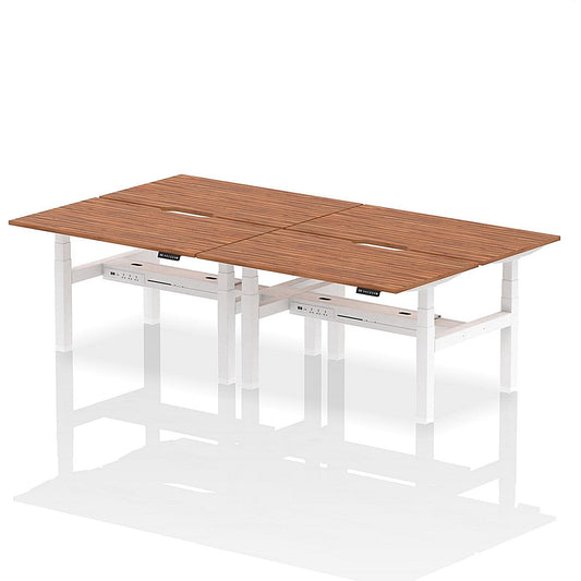 Air 4 Person Sit-Standing Scalloped Bench Desk, Back to Back, 4 x 1400mm (800mm Deep), White Frame, Walnut Easy2Order : HA02092