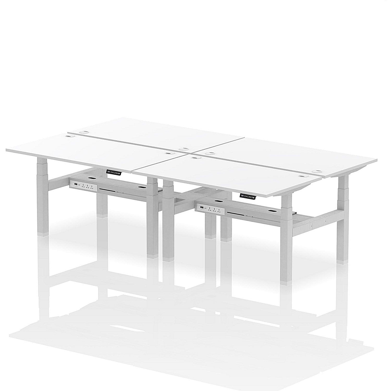Air 4 Person Sit-Standing Bench Desk, Back to Back, 4 x 1400mm (800mm Deep), Silver Frame, White Easy2Order : HA02096