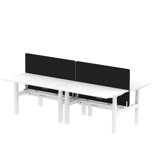 Air 4 Person Sit-Standing Bench Desk with Black Straight Screen, Back to Back, 4 x 1400mm (800mm Deep), White Frame, White Easy2Order : HA02099