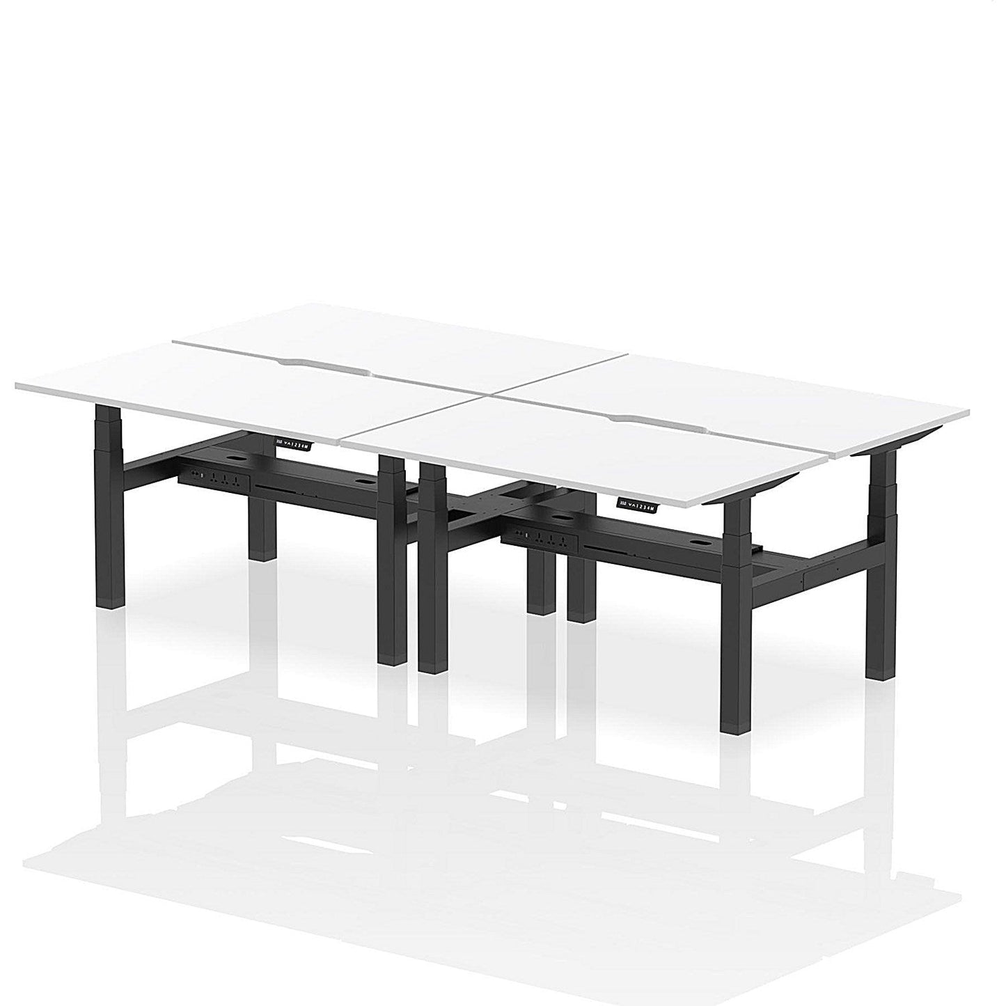 Air 4 Person Sit-Standing Scalloped Bench Desk, Back to Back, 4 x 1400mm (800mm Deep), Black Frame, White Easy2Order : HA02100