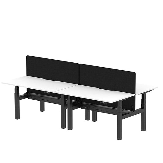 Air 4 Person Sit-Standing Scalloped Bench Desk with Black Straight Screen, Back to Back, 4 x 1400mm (800mm Deep), Black Frame, White Easy2Order : HA02101