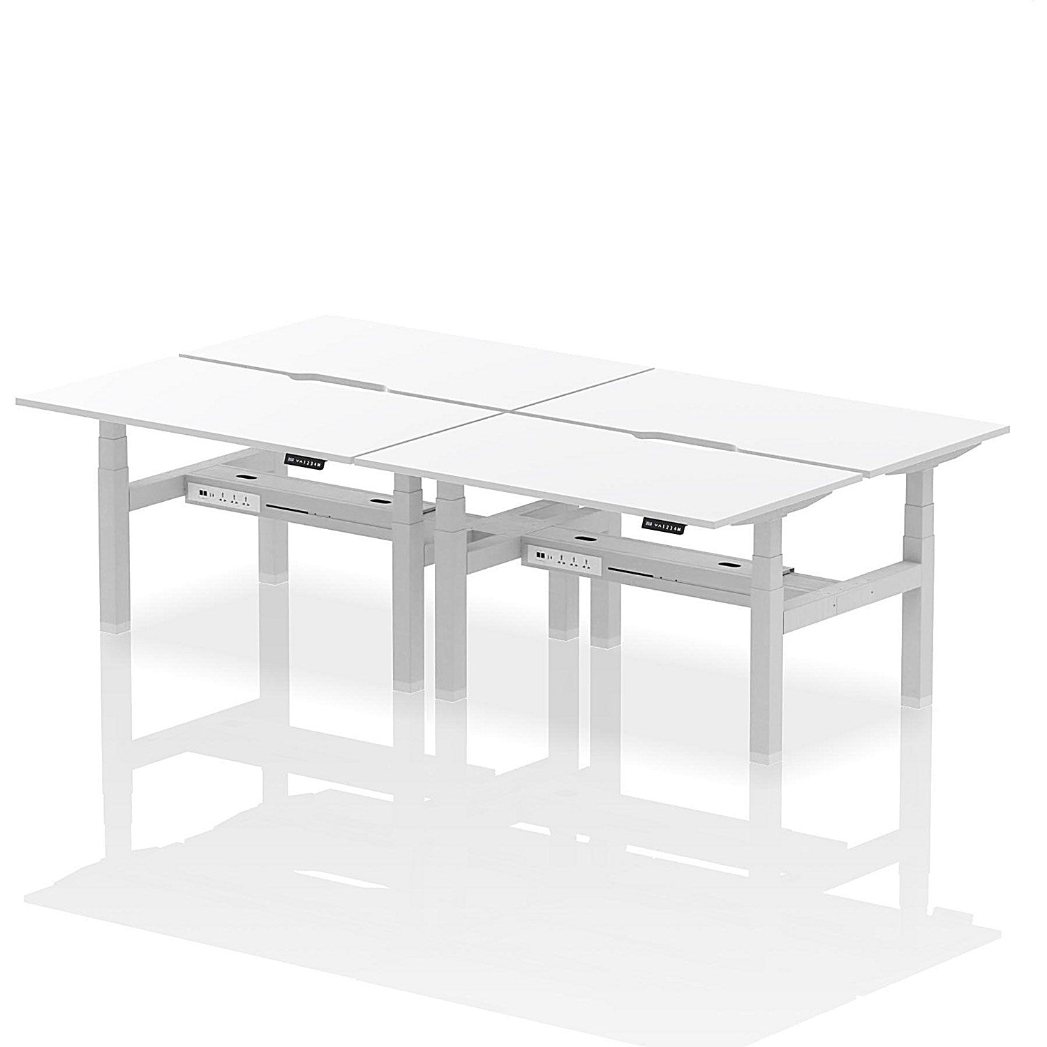 Air 4 Person Sit-Standing Scalloped Bench Desk, Back to Back, 4 x 1400mm (800mm Deep), Silver Frame, White Easy2Order : HA02102