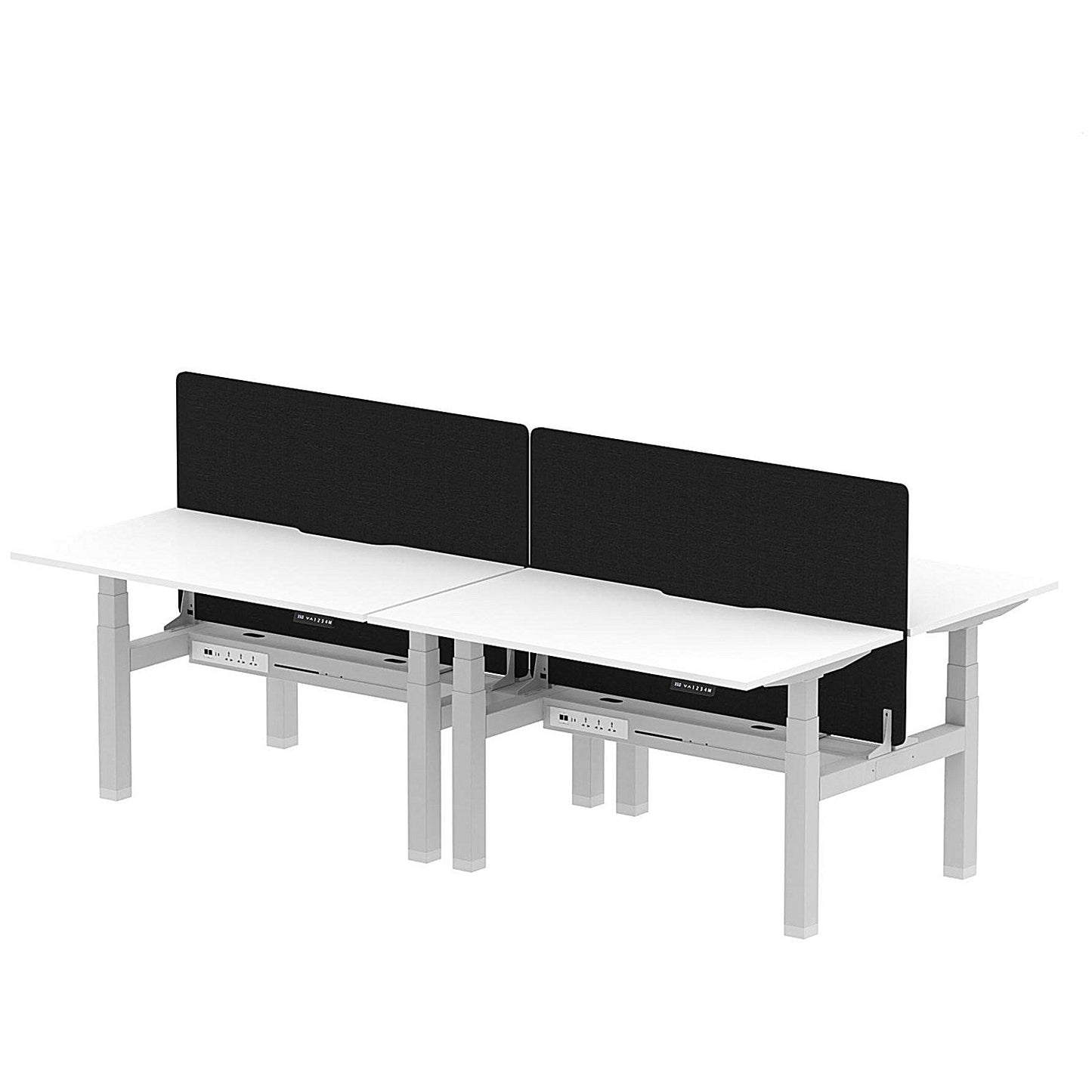 Air 4 Person Sit-Standing Scalloped Bench Desk with Black Straight Screen, Back to Back, 4 x 1400mm (800mm Deep), Silver Frame, White Easy2Order : HA02103