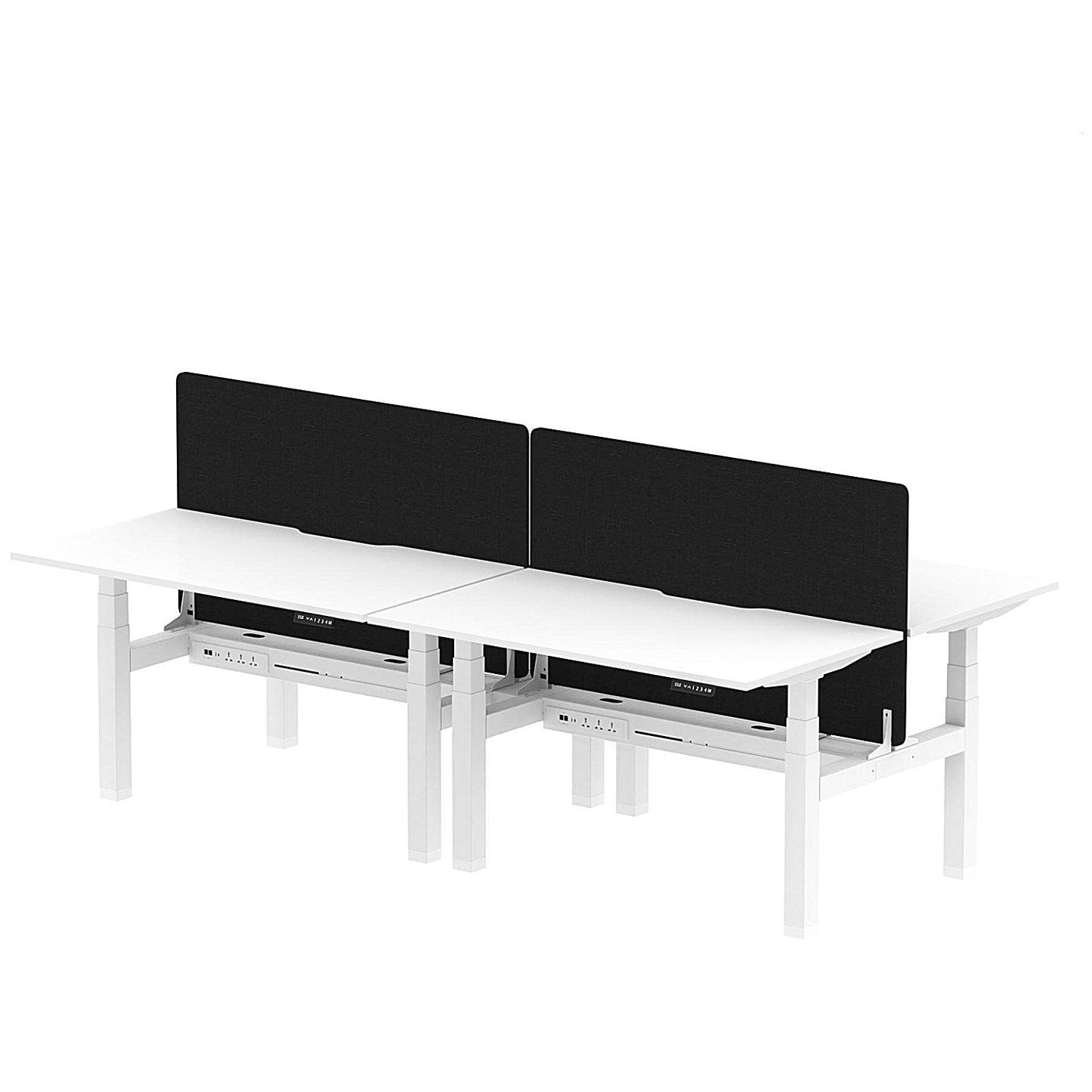 Air 4 Person Sit-Standing Scalloped Bench Desk with Black Straight Screen, Back to Back, 4 x 1400mm (800mm Deep), White Frame, White Easy2Order : HA02105