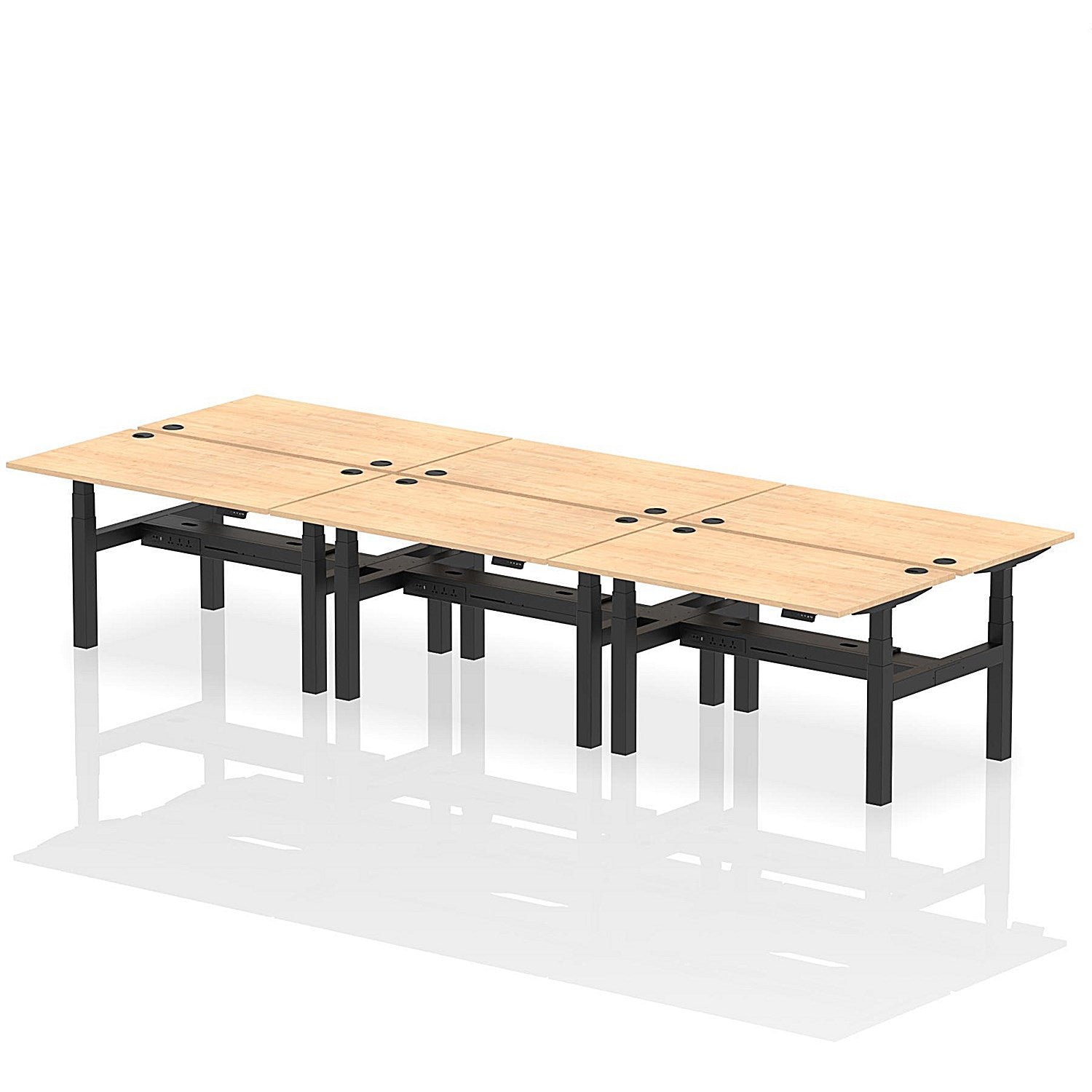 Air 6 Person Sit-Standing Bench Desk, Back to Back, 6 x 1400mm (800mm Deep), Black Frame, Maple Easy2Order : HA02130